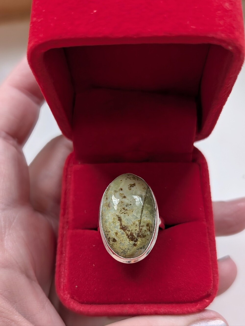 Vintage Handmade Green Opal Cabochon Set In 925 Sterling Silver Setting Size 10